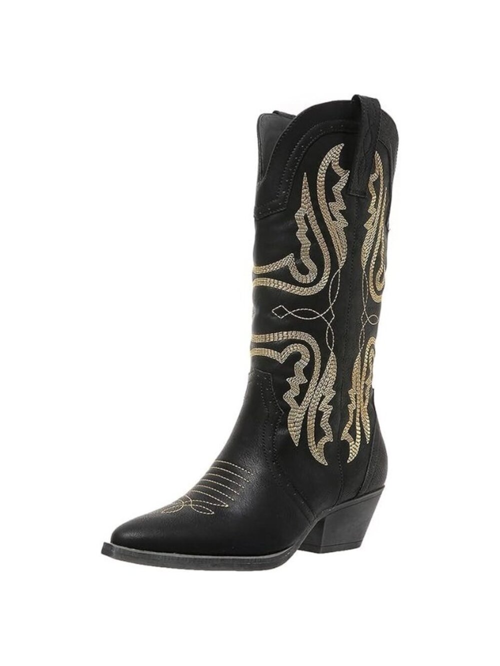 Women Cowgirl Boots Mid Calf Embroidered Stitched Pointed Toe Size 11